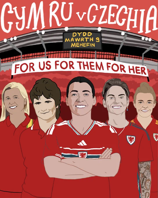 A matchday graphic for Cymru v Czechia, celebrating the FAW's 150th anniversary.