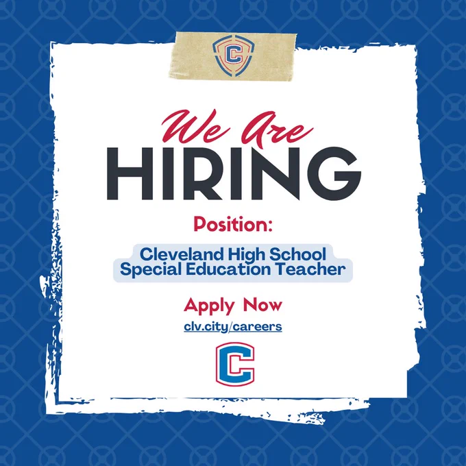 We’re hiring! Cleveland High School is looking for a Special Education Teacher to join the Raider family. Apply today at clv.city/careers #BuildingChampions #BuildingCommunity