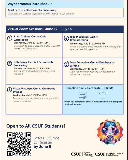 This slide includes the dates, times, and content, of the AI Study Buddy courses.