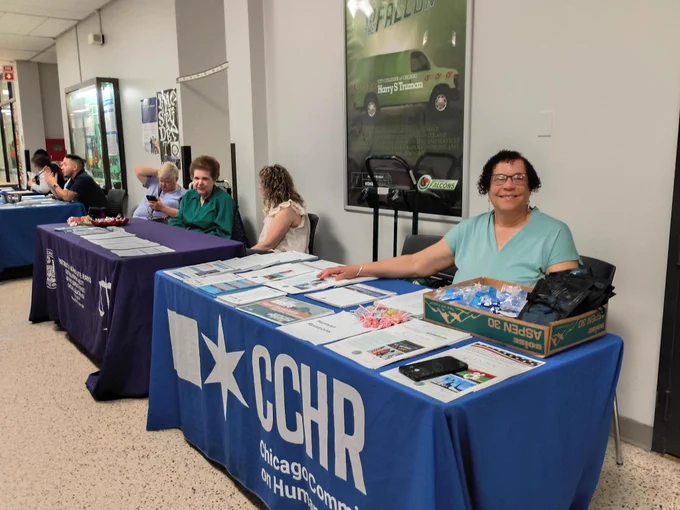 CCHR Human Relations Specialist Jennifer Scott tabling for the CCHR.