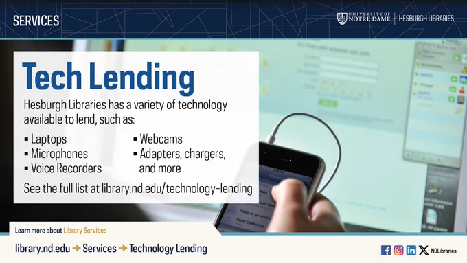 Photo of a hand holding a mobile phone and a computer screen in the background. The headline reads "Tech Lending."