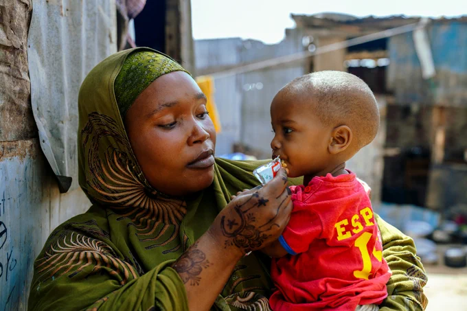 Mariam* (30) lives with her eight children live in a camp for displaced people near Robda, Somalia. All her children have received nutritional support at the Ceeldacas maternal & child health centre (MCH).  Concern and the European Union support families like Mariam’s ensuring access to health centres and nutrition services. “If the MCH wasn’t there, I think all eight of my children would have died. Other hospitals are expensive. I can’t afford that.” Photo: Adnan Mohamed/Concern Worldwide