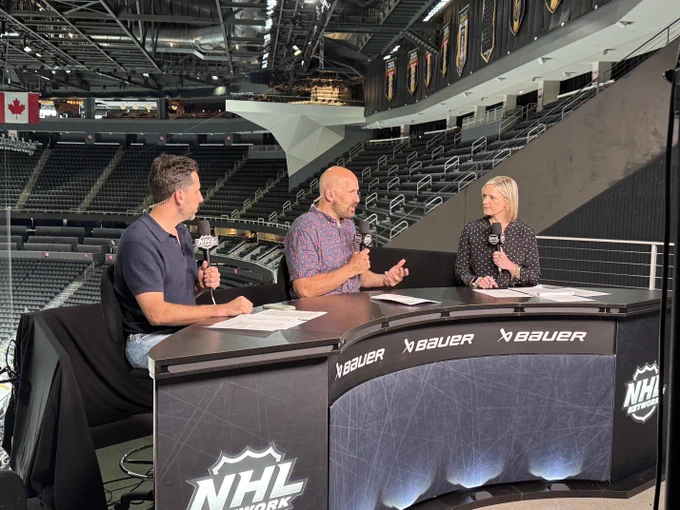 Photo of Jason Demers, Mike Rupp and Kathryn Tappen from T-Mobile Arena in Las Vegas, NV.