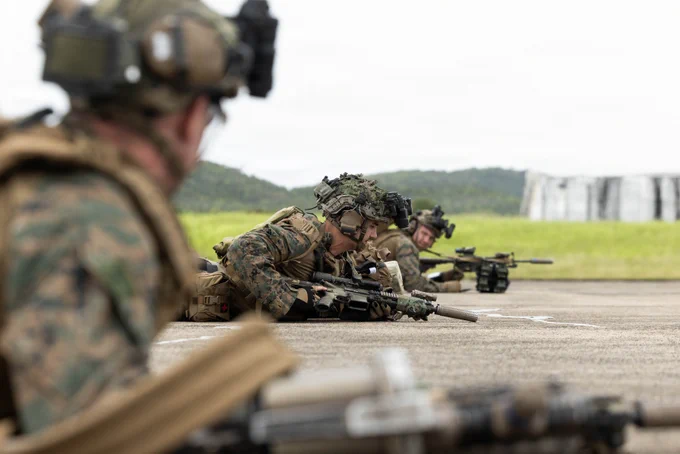 U.S. Marines with 3rd Battalion, 2nd Marine Regiment, Littoral Combat Force-24, hold security during quick reaction force rehearsals on Roosevelt Roads Naval Station, Puerto Rico, May 23, 2026. U.S. Military forces are deployed to the U.S. Southern command area of responsibility in support of operation SOUTHERN SPEAR, Department of War-directed operations, and the president\u2019s priorities to disrupt illicit drug trafficking, deter malign actors and protect the homeland through continuous presence.\u202F(U.S. Marine Corps photo)\n\n