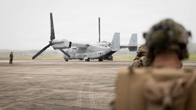 U.S. Marines with 3rd Battalion, 2nd Marine Regiment, Littoral Combat Force-24, move to board an MV-22B Osprey as part of quick reaction force rehearsals on Roosevelt Roads Naval Station, Puerto Rico, May 23, 2026. U.S. Military forces are deployed to the U.S. Southern command area of responsibility in support of operation SOUTHERN SPEAR, Department of War-directed operations, and the president\u2019s priorities to disrupt illicit drug trafficking, deter malign actors and protect the homeland through continuous presence.\u202F(U.S. Marine Corps photo)\n\n