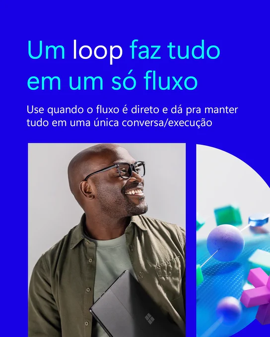 Homem de óculos sorrindo diante de um fundo azul, com texto sobre loops multiagentes.
