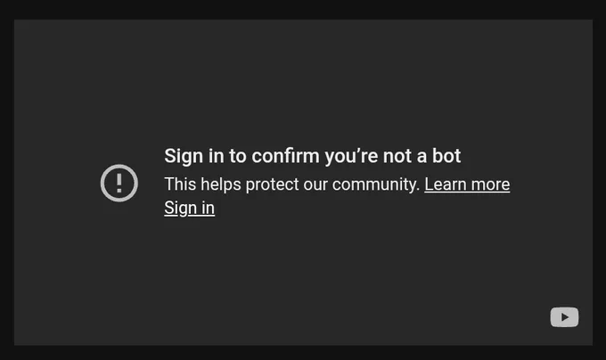 Youtube embed after tapping play:

Sign in to confirm you're not a bot

This helps protect our community. Learn more (link) Sign in(link)