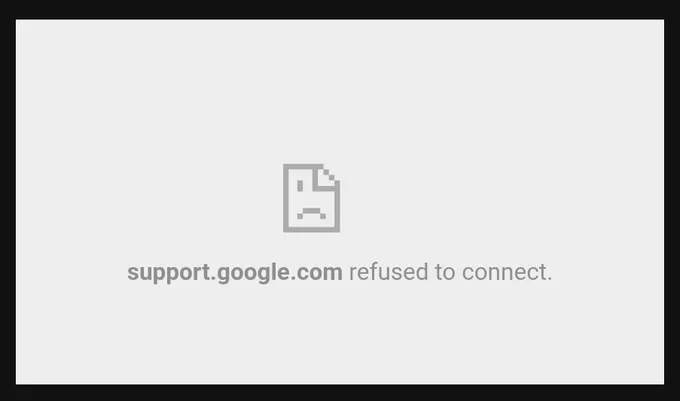 after tapping Sign In on the previous "prove you are not a bot" link:

chrome sad tab (crash) symbol
support.google.com refused to connect.