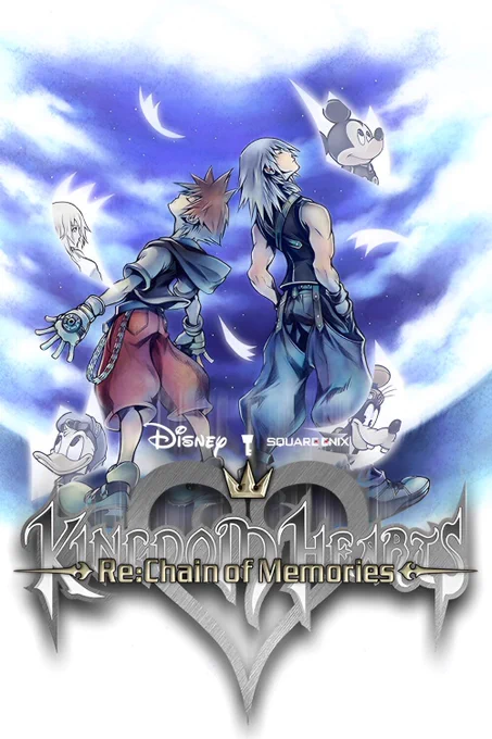 Kingdom Hearts : Re:Chain of Memories

Sora et Riku de dos les yeux fermés regardant vers le ciel. En fond des fragments de cartes avec Donald, Dingo, Mickey et Namine.