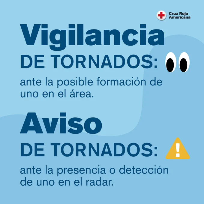 Description of the difference between a tornado watch and warning, in Spanish