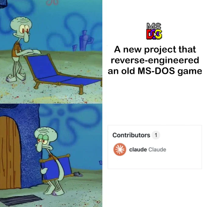 Squidward disappointed after finding out a project was done using Claude code