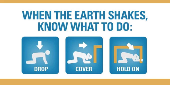 When the Earth shakes, know what to do: drop, cover, hold on.
