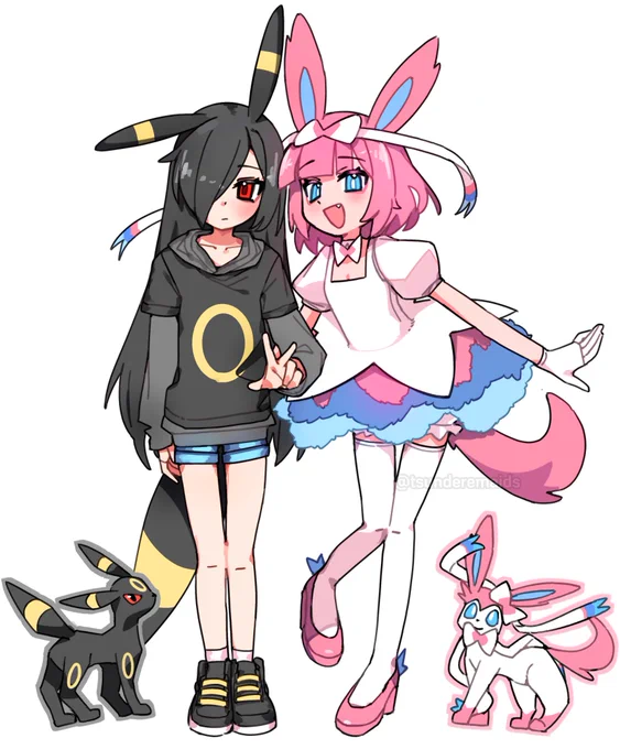 Pokémon Umbreon and Sylveon as anime girl
