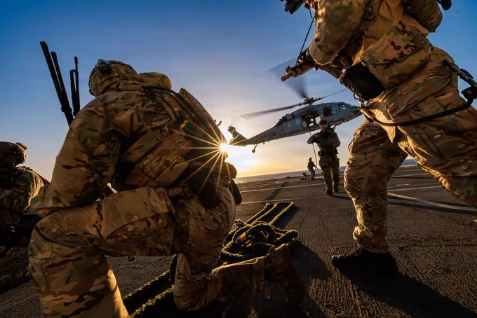 U.S. East Coast-based Naval Special Warfare Operators (SEALs) conduct Maritime Interdiction Operation training aboard the Blue Ridge-class command and control ship USS Mount Whitney (LCC 20) in the Atlantic Ocean, May 20, 2026. Mount Whitney is on a scheduled deployment in the U.S. 6th Fleet area of operations to support the warfighting effectiveness, lethality and readiness of U.S. Naval Forces Europe-Africa, and defend U.S., Allied and partner interests in the region. (U.S. Navy photo by Chief Mass Communication Specialist Chad M. Butler)