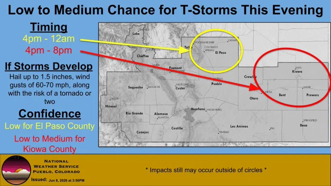The graphic shows a map of the threat area. The text details to Timing, Hazards, and Confidence of the forecasted threats. 