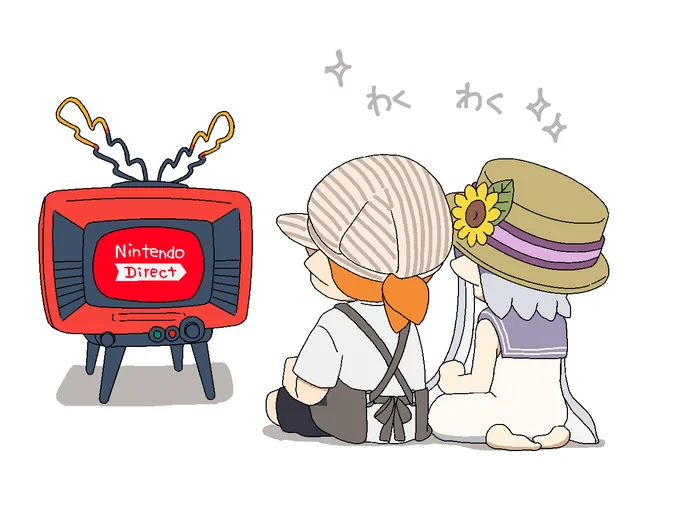 Nintendo Directの放送を楽しみに待っているインクリングボーイとインクリングガールのファンアート