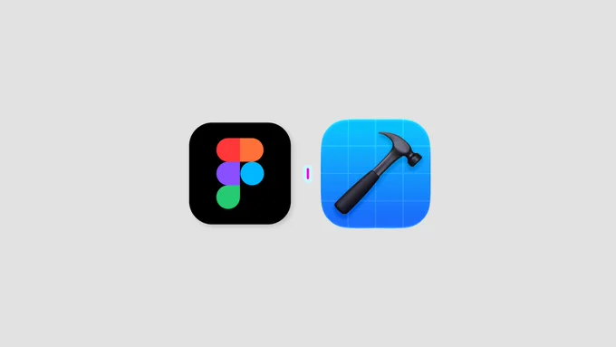 Image of the Figma and Xcode app logos side by side on a grey background