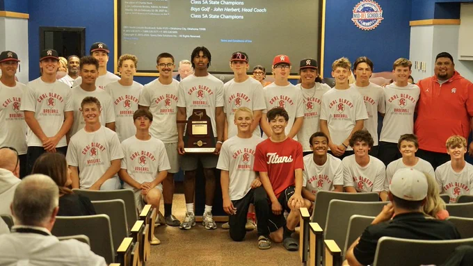 State Champions and Board Recognized! 🏆⚾  Tonight, the Carl Albert Titans Baseball Team was recognized by the Mid-Del Board of Education for bringing home the Class 5A State Championship!  This championship season is a testament to the hard work, dedication, and determination of our student-athletes, coaches, and supporters. We are incredibly proud of the way these Titans represented their school, their community, and Mid-Del Schools.  #ChooseMidDel #MDPurpose 