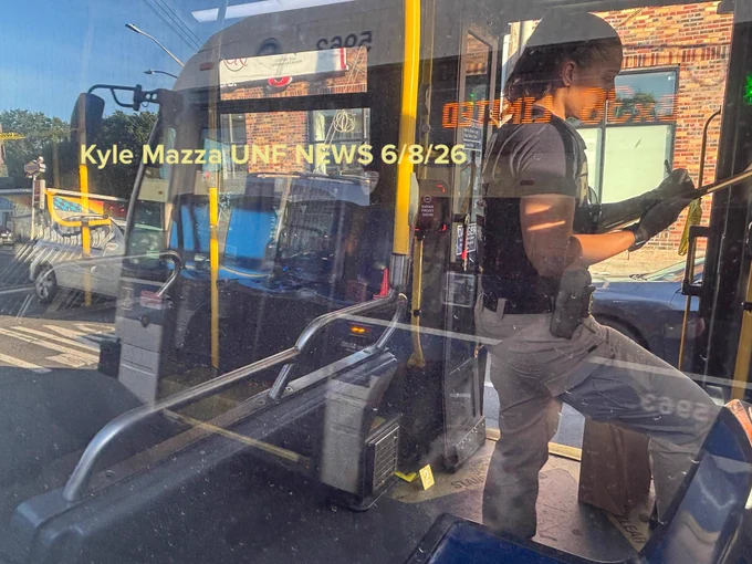 Blood and a shell casing is seen inside of an MTA Bx36 bus after a 41-year-old man was fatally shot inside the bus in the area of White Plains Road and East Tremont Avenue, Bronx, New York, USA, June 8, 2026. Monday afternoon at approximately 2:33 PM the fatal shooting transpired aboard the MTA bus. There are no arrests and the investigation is ongoing. The identity of the deceased is being withheld pending proper family notification.