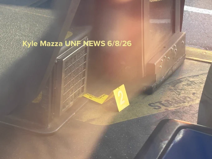 Blood and a shell casing is seen inside of an MTA Bx36 bus after a 41-year-old man was fatally shot inside the bus in the area of White Plains Road and East Tremont Avenue, Bronx, New York, USA, June 8, 2026. Monday afternoon at approximately 2:33 PM the fatal shooting transpired aboard the MTA bus. There are no arrests and the investigation is ongoing. The identity of the deceased is being withheld pending proper family notification.