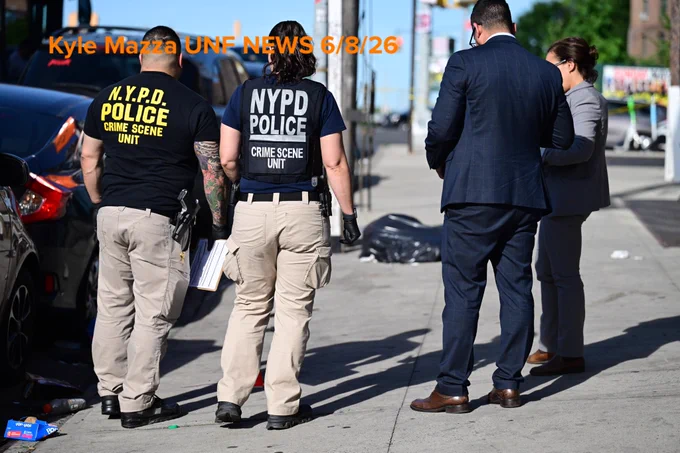 Members of the NYPD Crime Scene Unit investigate and work the scene where a 41-year-old man was fatally shot aboard an MTA Bx36 bus in the area of White Plains Road and East Tremont Avenue, Bronx, New York, USA, June 8, 2026. Monday afternoon at approximately 2:33 PM the fatal shooting transpired aboard the MTA bus. There are no arrests and the investigation is ongoing. The identity of the deceased is being withheld pending proper family notification.