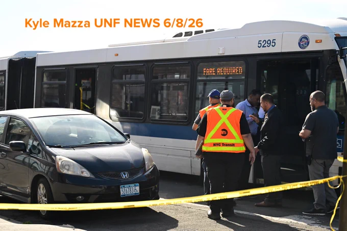 Members of NYC Transit work the scene where a 41-year-old man was fatally shot aboard an MTA Bx36 bus in the area of White Plains Road and East Tremont Avenue, Bronx, New York, USA, June 8, 2026. Monday afternoon at approximately 2:33 PM the fatal shooting transpired aboard the MTA bus. There are no arrests and the investigation is ongoing. The identity of the deceased is being withheld pending proper family notification.