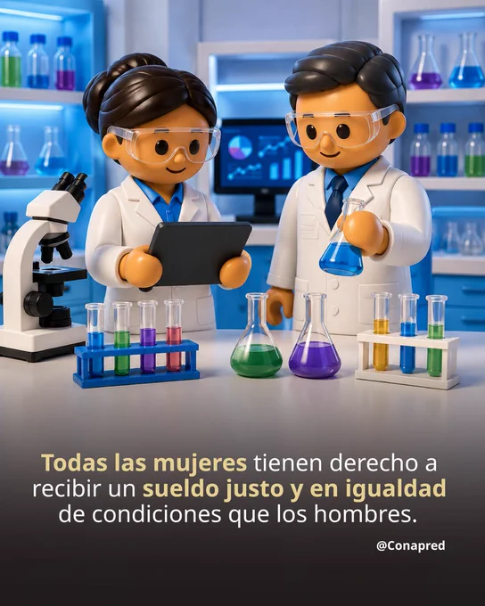 Imagen con el texto: Todas las mujeres tienen derecho a recibir un sueldo justo y en igualdad de condiciones que los hombres. 