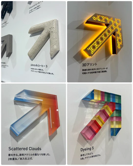 色々な企業さんが、色々な素材で矢印を作って展示していました⇧