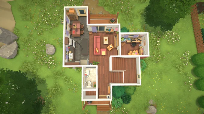 A house in Paralives built to look like  the final level of Unpacking