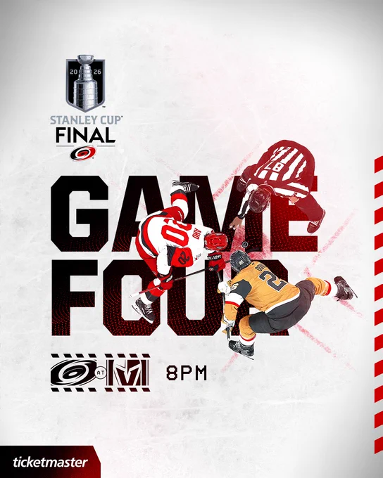 Graphic promoting Game 4 of the SCF between the Canes and Knights at 8 PM 