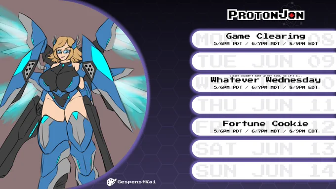 Schedule for the week!

Tonight we're gonna do a shorter Lightning Round for Game Clearing (Hopefully)

Wed... still debating between Lego Robocop and just some games, so *shrug*

Friday is Cookie since I'm unavailable this Saturday.

See ya this week!