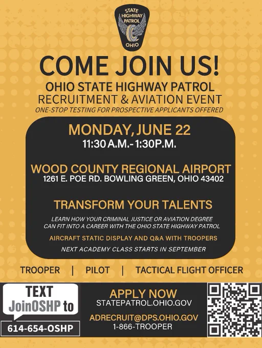 A flyer for an OSHP recruitment and aviation event is displayed.