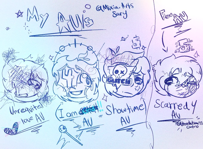Canonically the "I am god"  SMG4 is a fan of the scarred AU SMG4 lol

In none of this AU/s the 34/43 is canon (but it's mentioned there except in the showtime AU) 

I love the concept of the scarred AU honestly
I take inspiration of it to made my Unrequited love AU actually


I should draw my SMG4 oc soon... 
Sary is either a SMG4 oc and a SMG34/43 oc