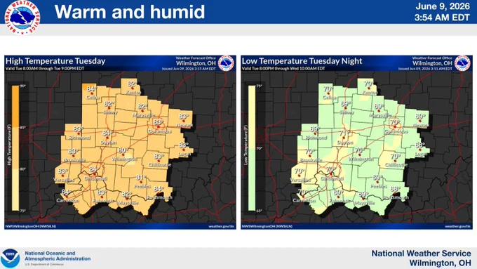 Maps showing forecast high today and low tonight