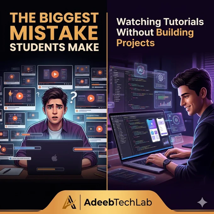 The Biggest Mistake Students Make in Tech 🚫

Learning tutorials for months...
But never building a real project.

Projects teach what courses can't.

✅ Problem Solving
✅ Team Collaboration
✅ Client Requirements
✅ Real Development Experience

Stop watching. Start building.

Your first project can change your future.

#WebDevelopment #AI #Programming #TechStudents #Internship #AdeebTechLab