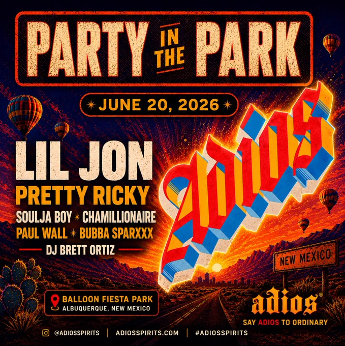 $ltnc NEW MEXICO 🌵🔥

We’re headed back.

From Boots In The Park to Party In The Park, the momentum keeps building.

June 20th at Balloon Fiesta Park.

Who’s ready? 👀

Featuring:
@liljon
@prettyricky
@souljaboy
@chamillionaire
@paulwallbaby
@bubbasparxxx
@djbrettortiz

See you there.

#AdiosSpirits #PartyInThePark #LilJon #NewMexico #FestivalSeason