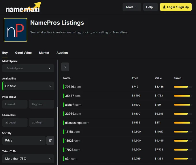 Browse domains listed by active domain investor and gain market insights, pricing help, and browse investor portfolio. 