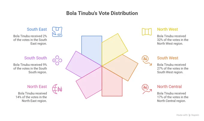 Bola Tinubu's 2023 vote distribution