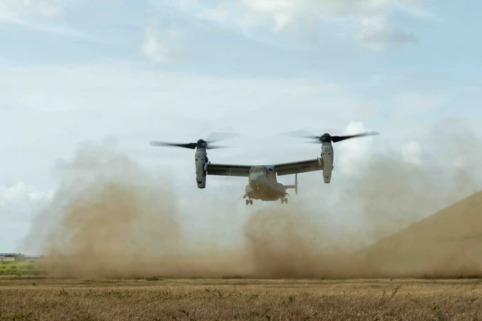 A U.S. Marine Corps MV-22B Osprey with Marine Medium Tiltrotor Squadron (VMM) 365 (Reinforced), Littoral Combat Force-24, prepares to land during a touch and go exercise on Camp Santiago, Puerto Rico,\u202FMay 28, 2026.\u202FU.S. military forces are deployed to the U.S. Southern Command area of responsibility in support of Operation SOUTHERN SPEAR, Department of War-directed operations, and the president\u2019s priorities to disrupt illicit drug trafficking, deter malign actors and protect the homeland through continuous presence.\u202F(U.S. Marine Corps photo)\n\n