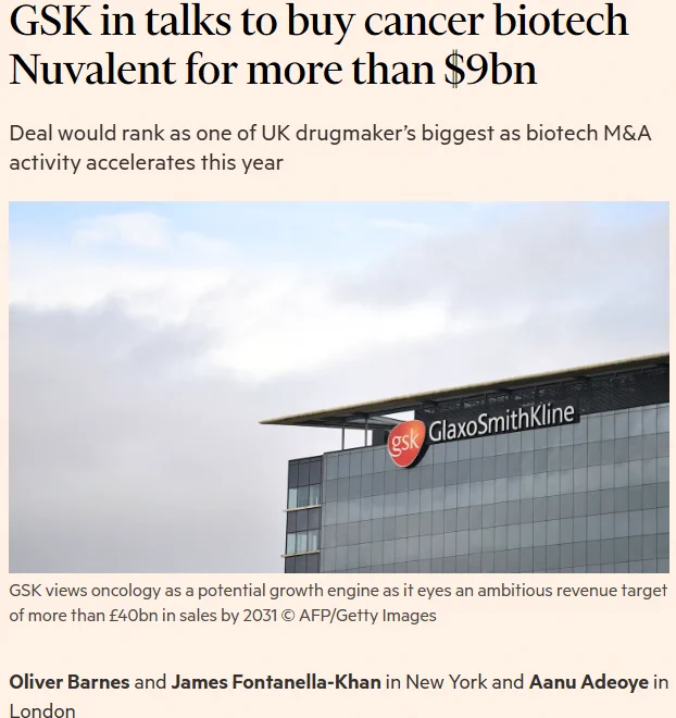 GSK in Talks to Buy Cancer Biotech Nuvalent