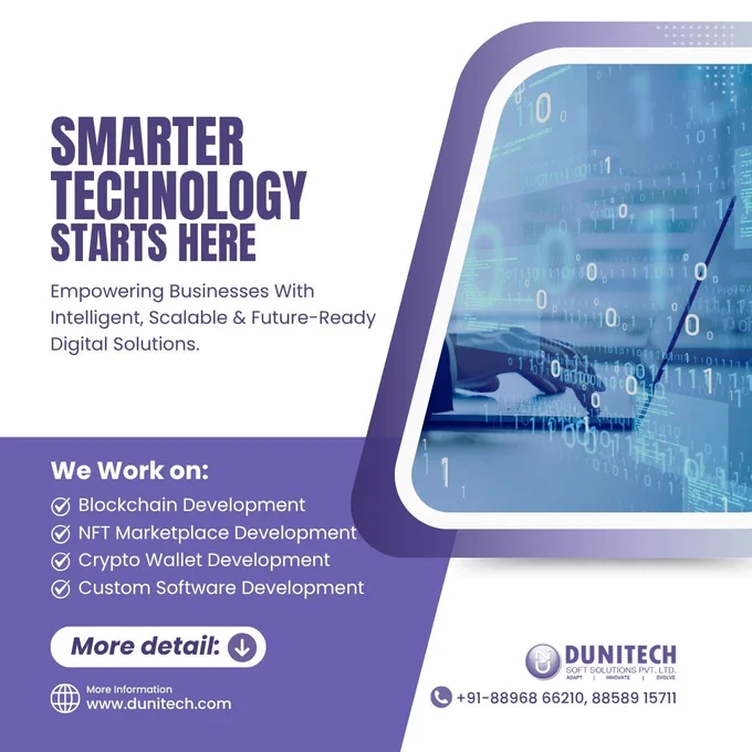 Technology services banner promoting blockchain development, NFT marketplace development, crypto wallet development, and custom software solutions for scalable and future-ready digital businesses.