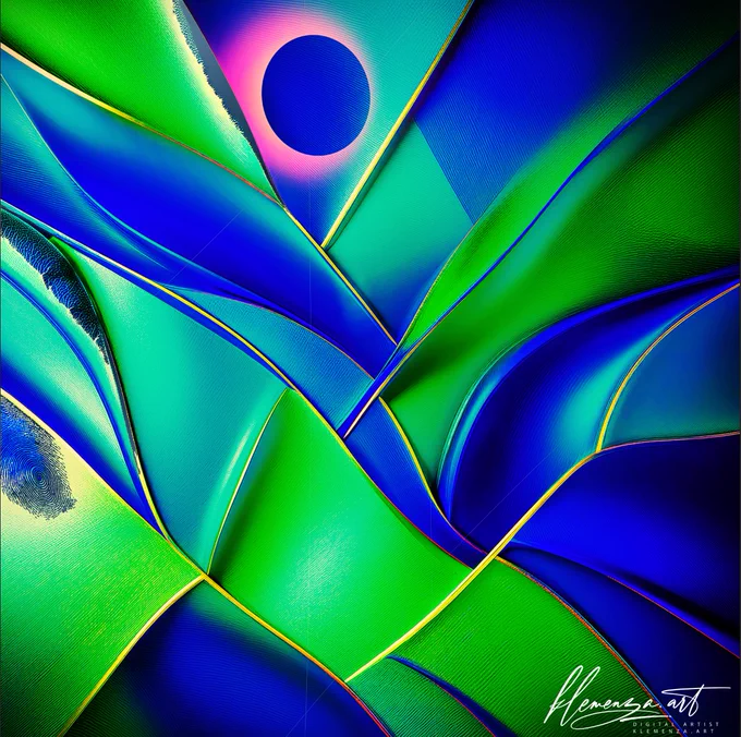 GREEN IS BLUE (it´s true ..)
By: Mortenklementsen aka klemenza
Visit https://www.klemenza.art/about
#digitalart #mixedmedia #abstract #contemporary #modern #landscape #geometricforms #natureabstraction #bluehues #greenshades #vibrantpalette #energetic #dynamic #playful #NordicArt 