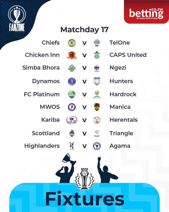 A set of soccer fixtures for Matchday 17, featuring various teams. Includes team logos and organized in a clear, straightforward layout.