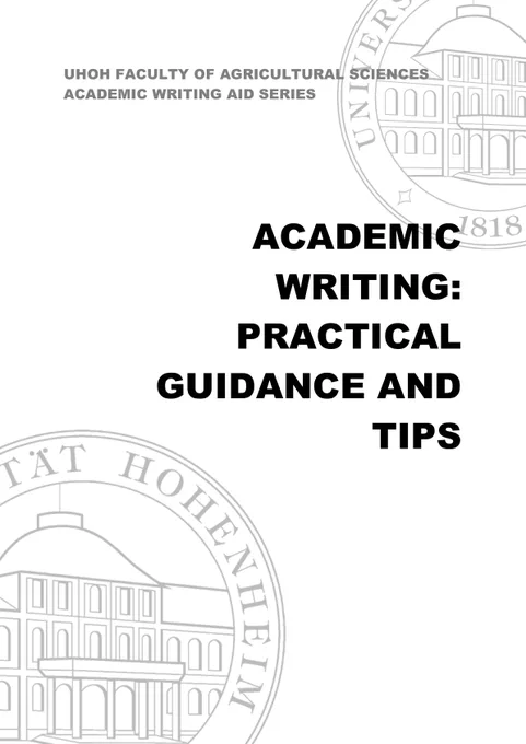 A cover page features "Academic Writing: Practical Guidance and Tips" along with the University of Hohenheim's seal and branding.