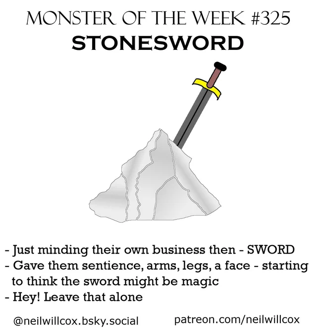 A sword, sticking out of a stone

