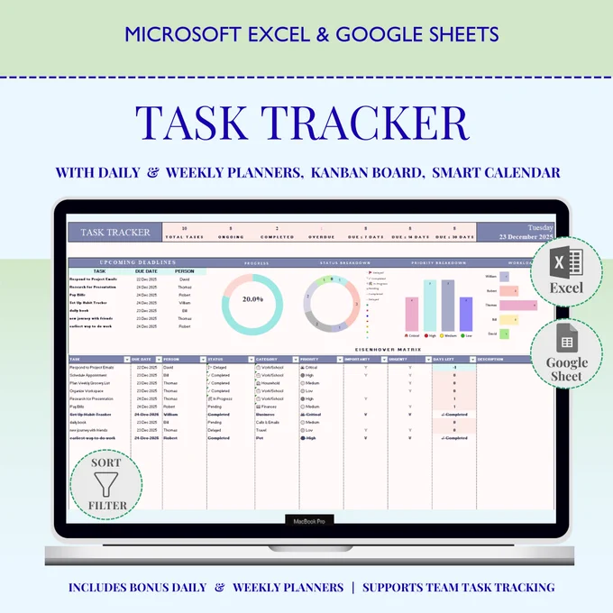 Too many tasks? Stay on top of everything.

✔ Track Tasks
✔ Monitor Progress
✔ Set Priorities
✔ Plan Your Week
✔ Boost Productivity

Get organized and achieve your goals faster.

#TaskTracker #Productivity #TimeManagement #GoalSetting #Organization

https://fincsolaccountancy.com/products/excel-task-tracker-spreadsheet-to-do-list-google-sheets