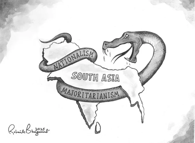 A cartoon by Rohait Bhagwant of a snake encircling the subcontinent