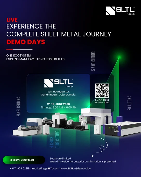 Experience the complete sheet metal journey at SLTL Group head office from 12th june to 15th june 2026.