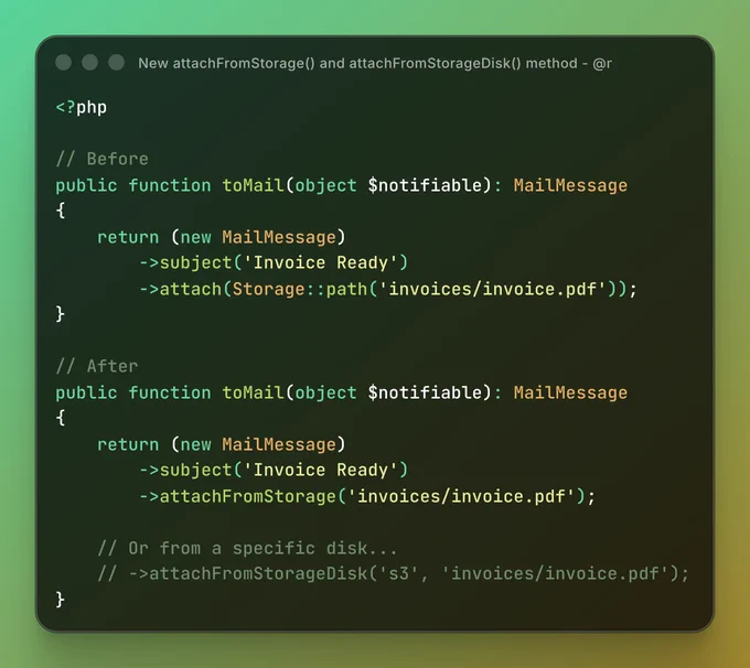 New attachFromStorage() and attachFromStorageDisk() method