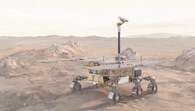 The ExoMars Rosalind Franklin rover equipped with the panoramic camera suite, PanCam. Credit: ESA/Mlabspace